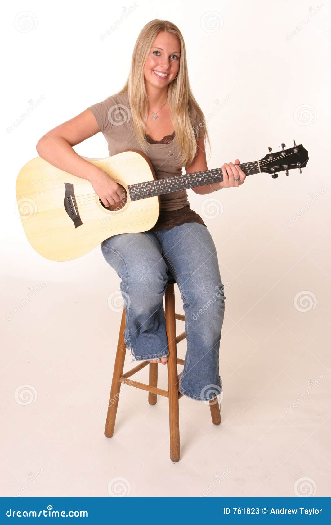 Blonde Teen guitar stool stock image. Image of look, young 761823
