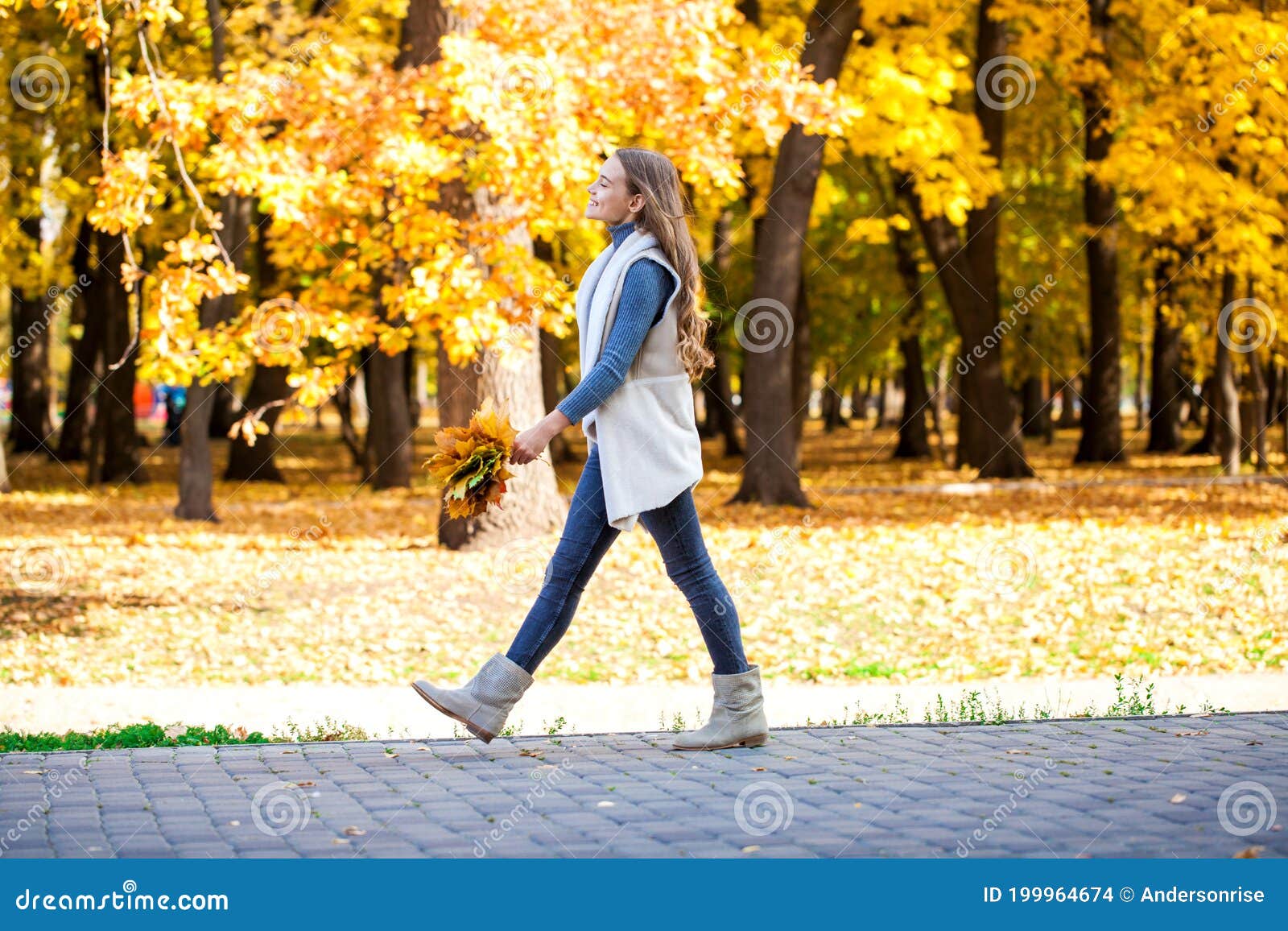 Blonde Teenage Girl Posing in Autumn Park Stock Photo - Image of maple ...