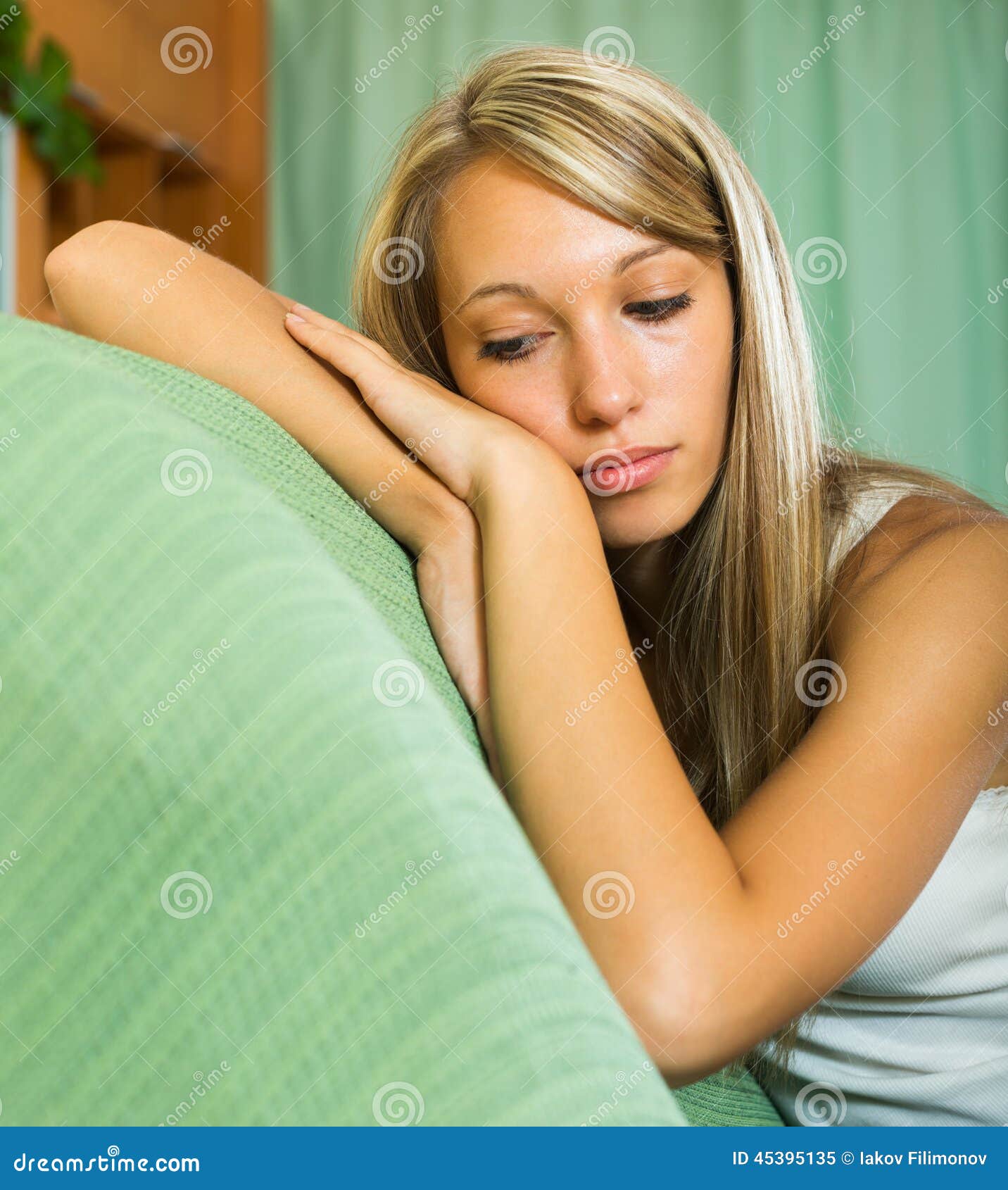 Blonde Unhappy Woman at Home Stock Image - Image of expression, stress ...