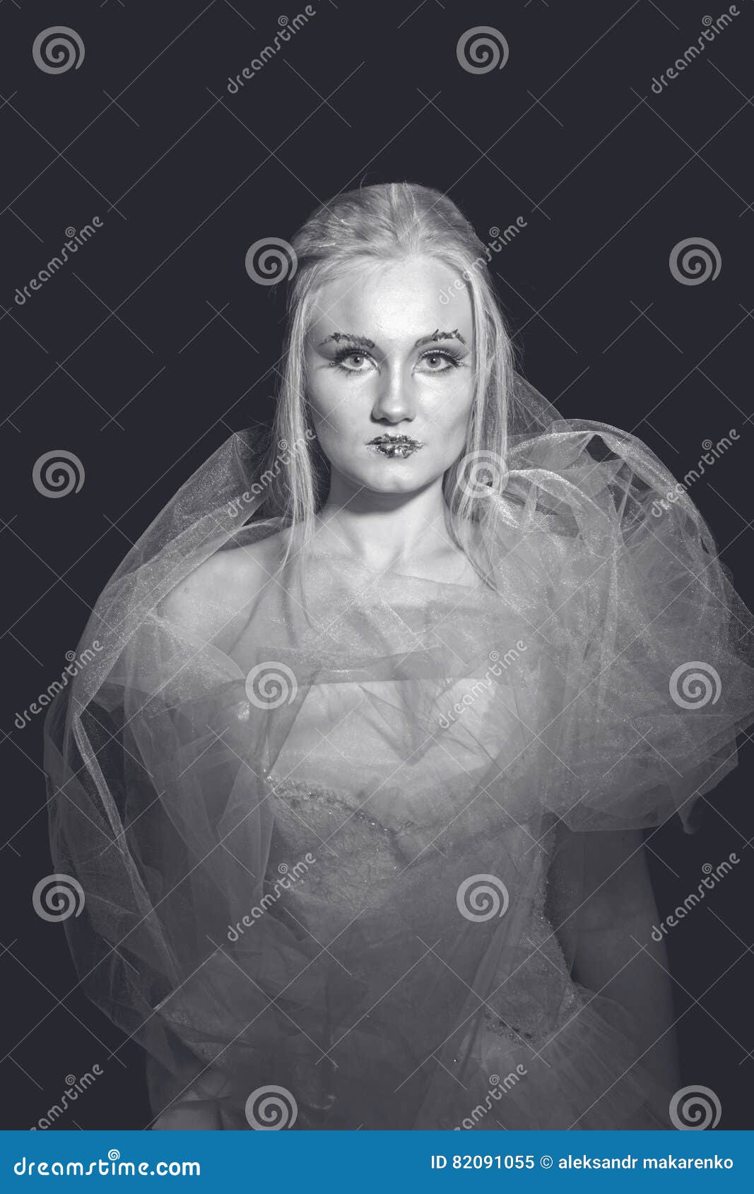 Blonde In A White Dress With Blue Makeup The Snow Queen Stock