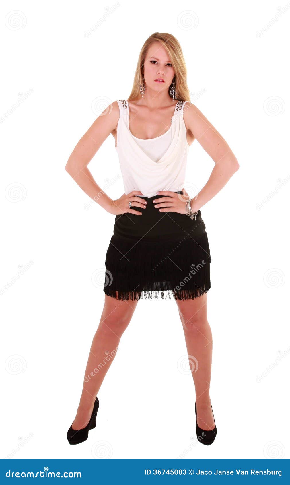 Blonde Woman in Black Skirt and White Top Stock Image - Image of ...