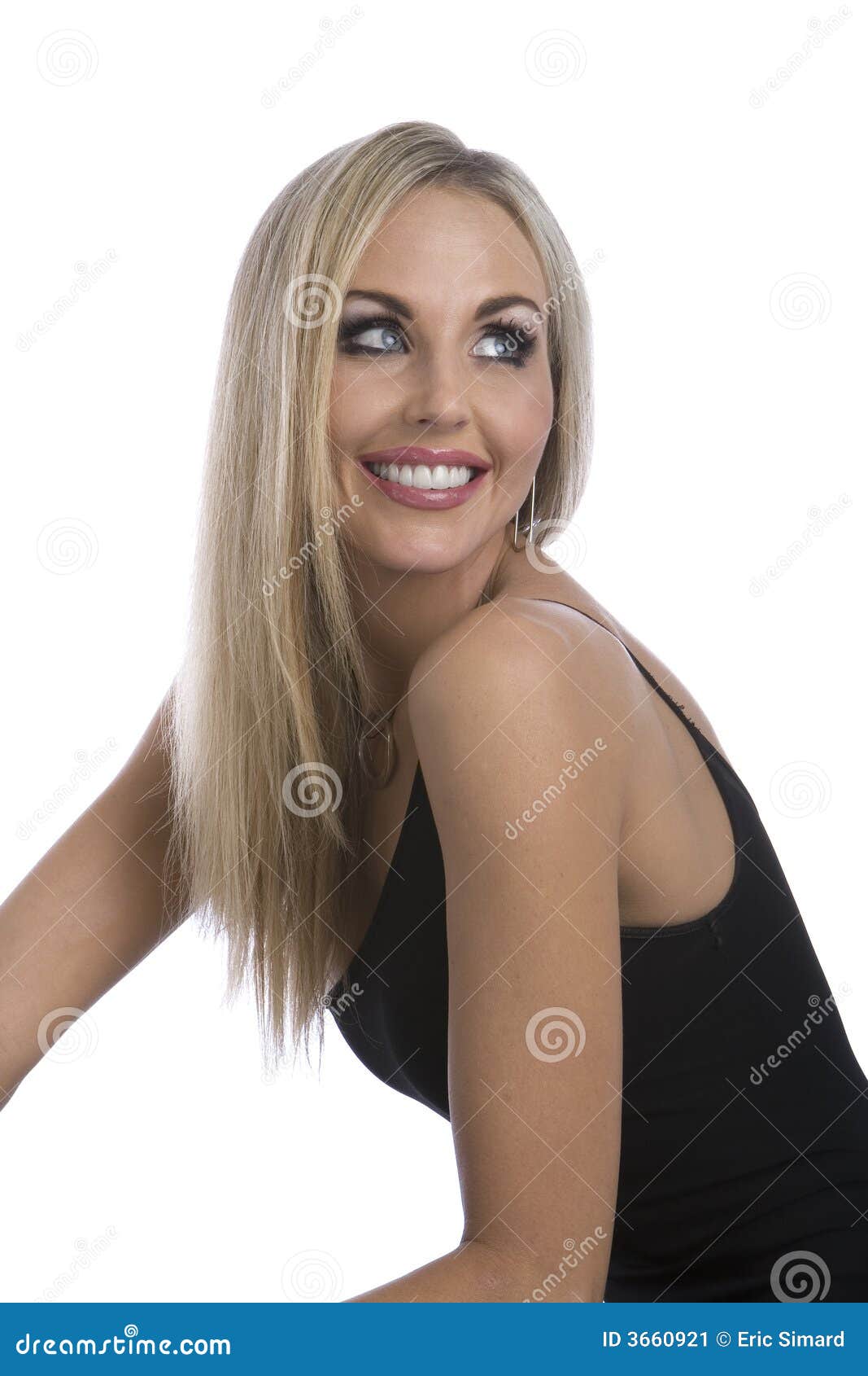 blonde woman in black t-shirt