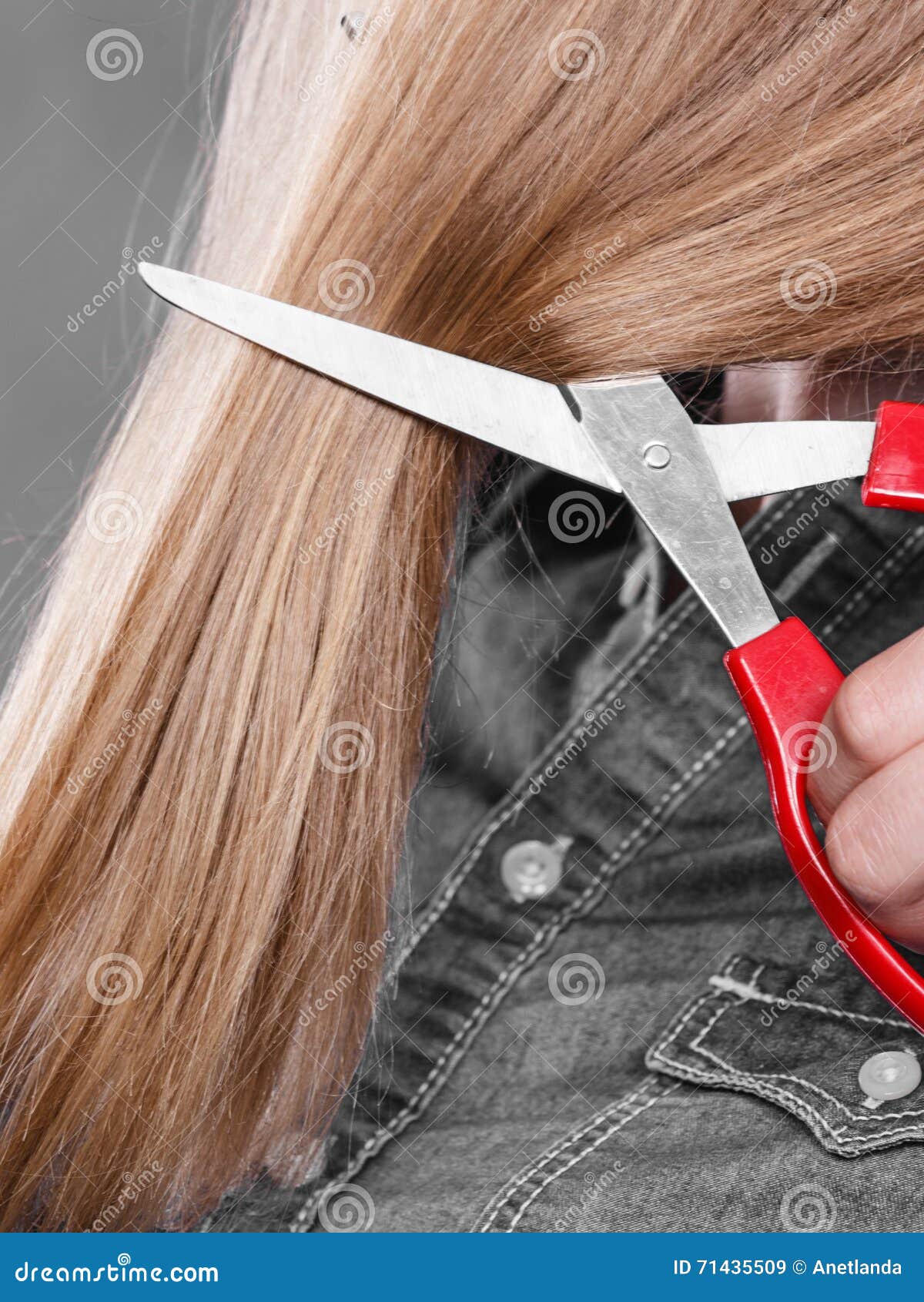 Blonde Woman Cutting Her Hair Stock Image Image Of Hair