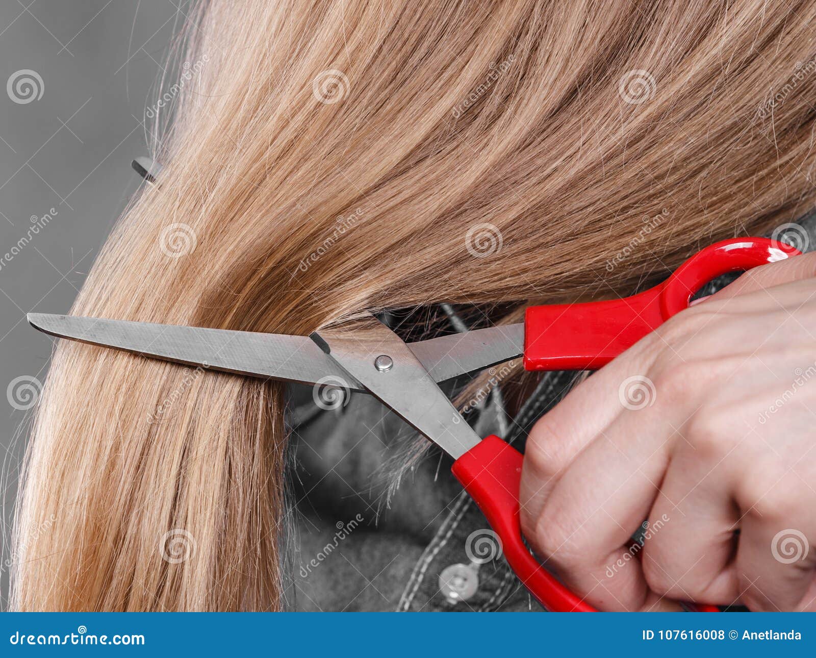 Blonde Woman Cutting Her Hair Stock Photo Image Of Blonde Hair