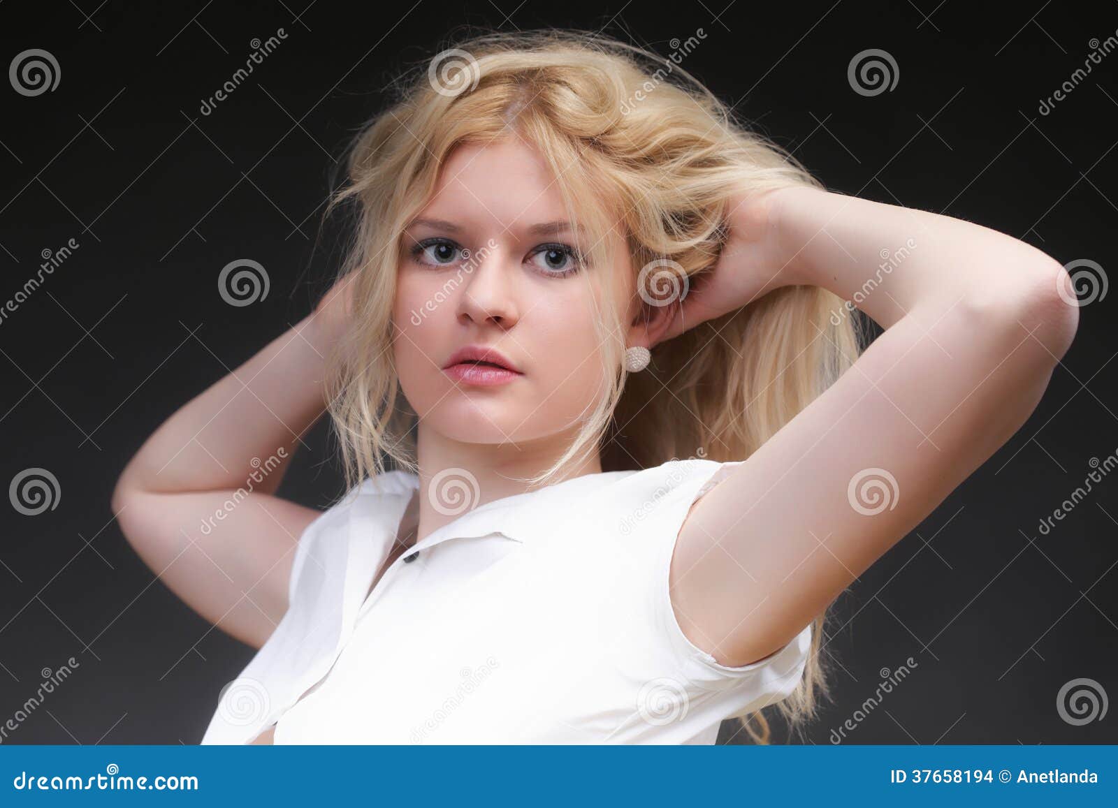 Blonde woman with her hair covering her face - wide 7