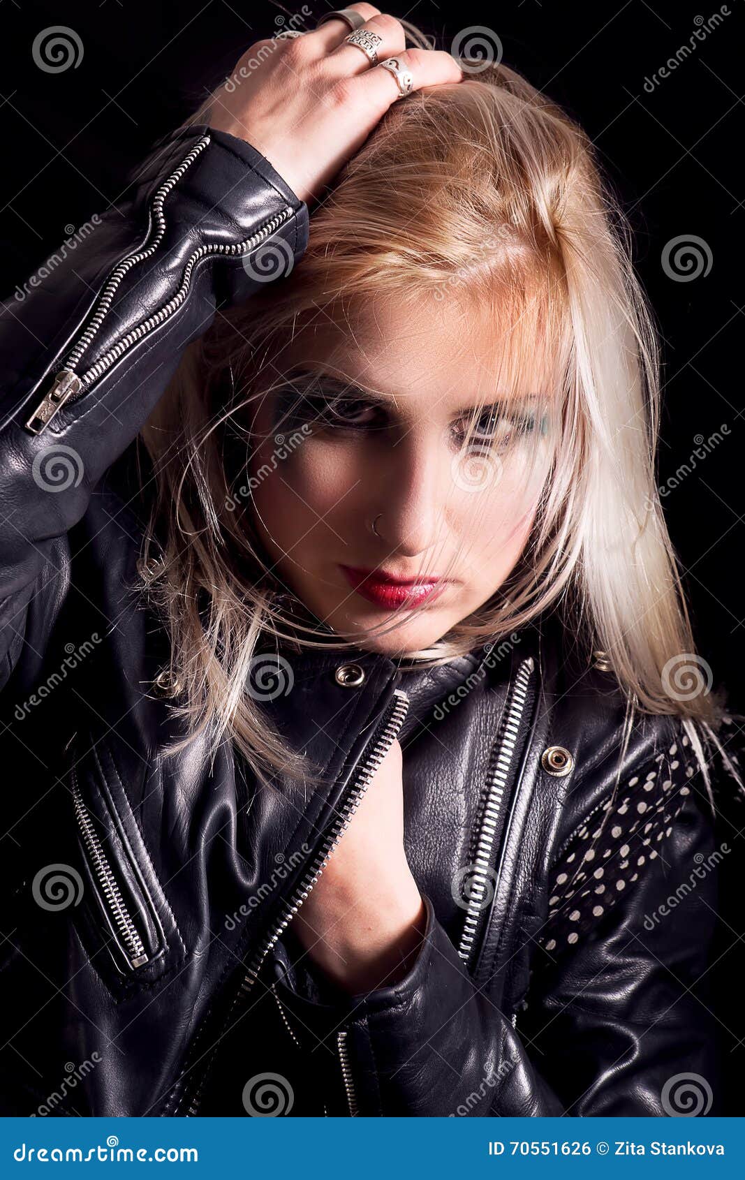 Blonde Woman in Leather Jacket Stock Photo Image of leather, female