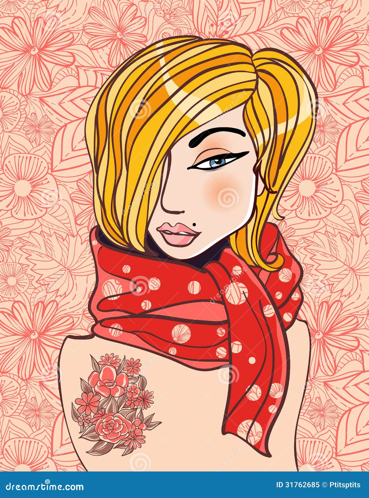 Blonde Woman In A Scarf On A Floral Background Stock Vector Illustration Of Hair Browed 31762685