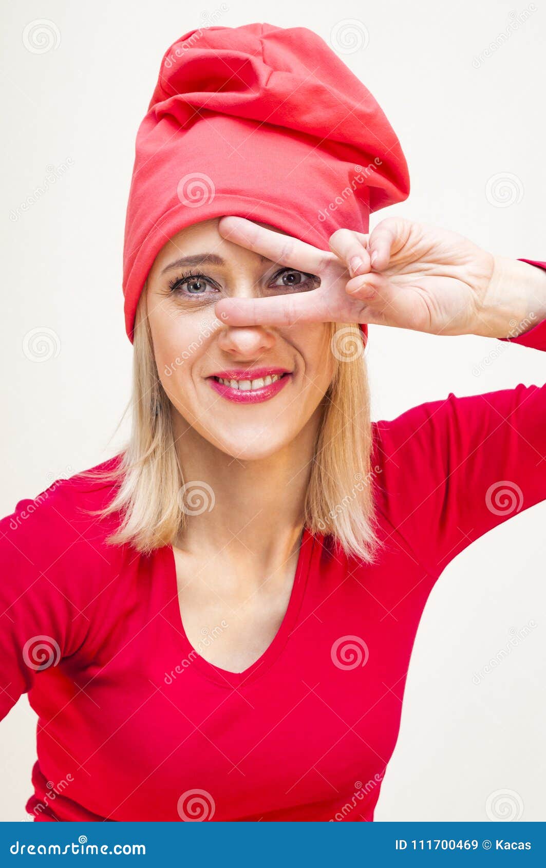 Blonde Woman Showing Two Fingers Hand Signs. Stock Image - Image of ...