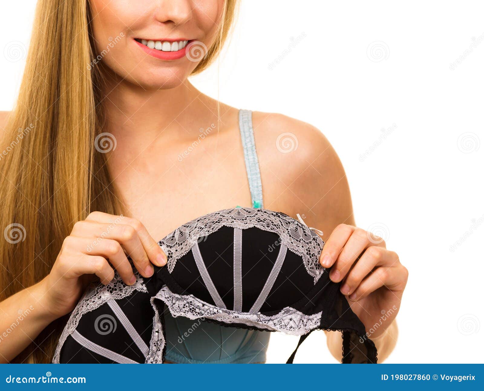 Woman trying on a bra hi-res stock photography and images - Alamy