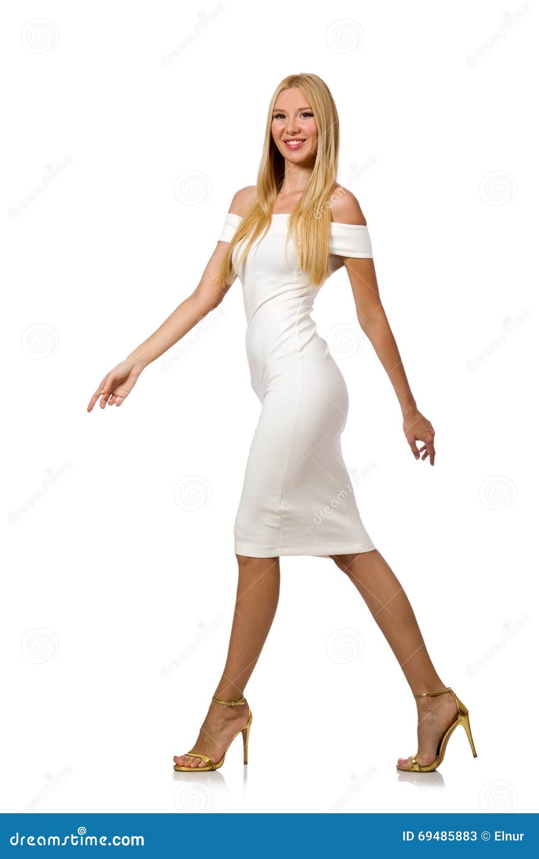 The blondie in elegant dress isolated on white