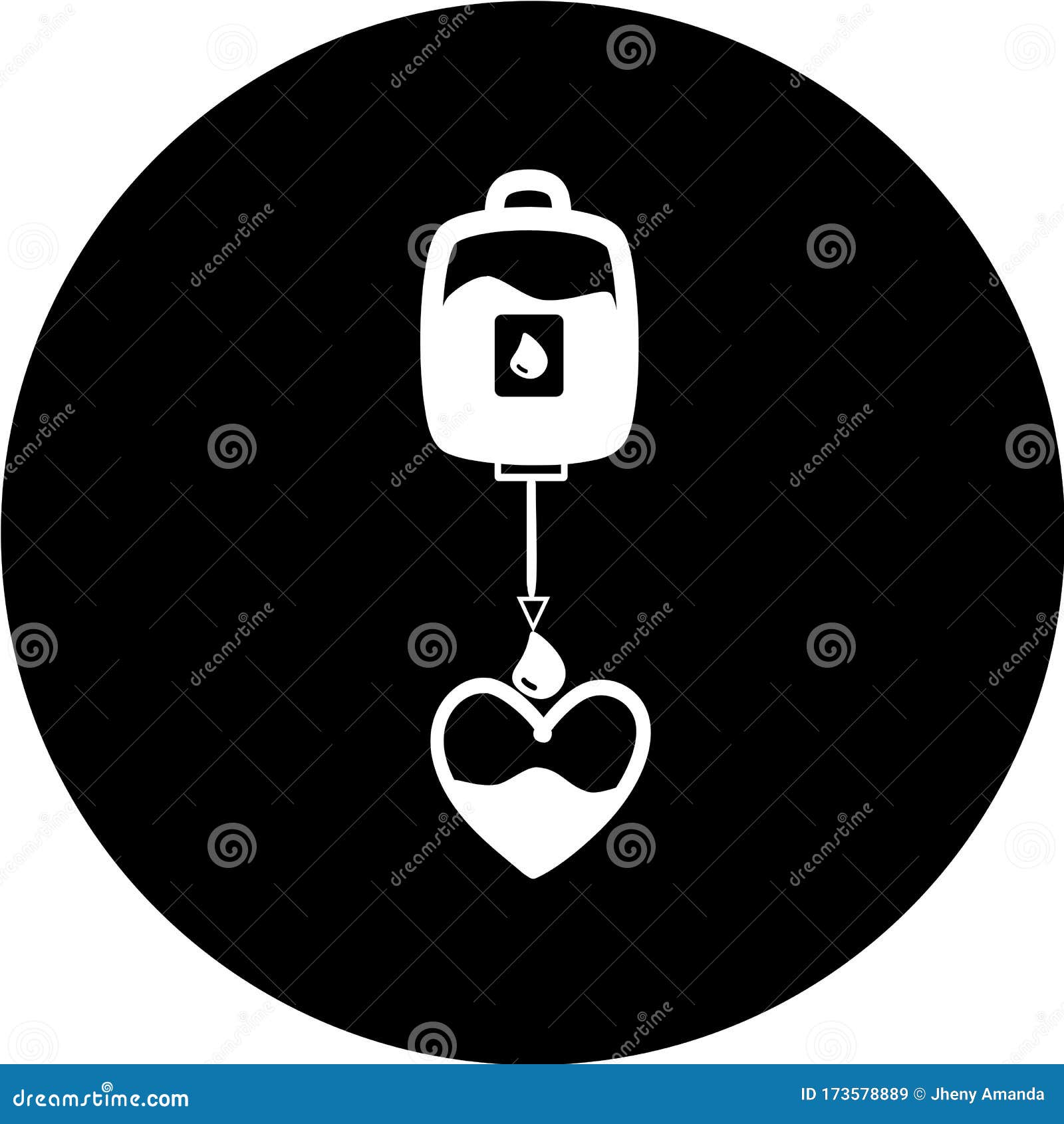 Blood in Black Circle Icon. Blood Donation Bag with Tube Shaped As a