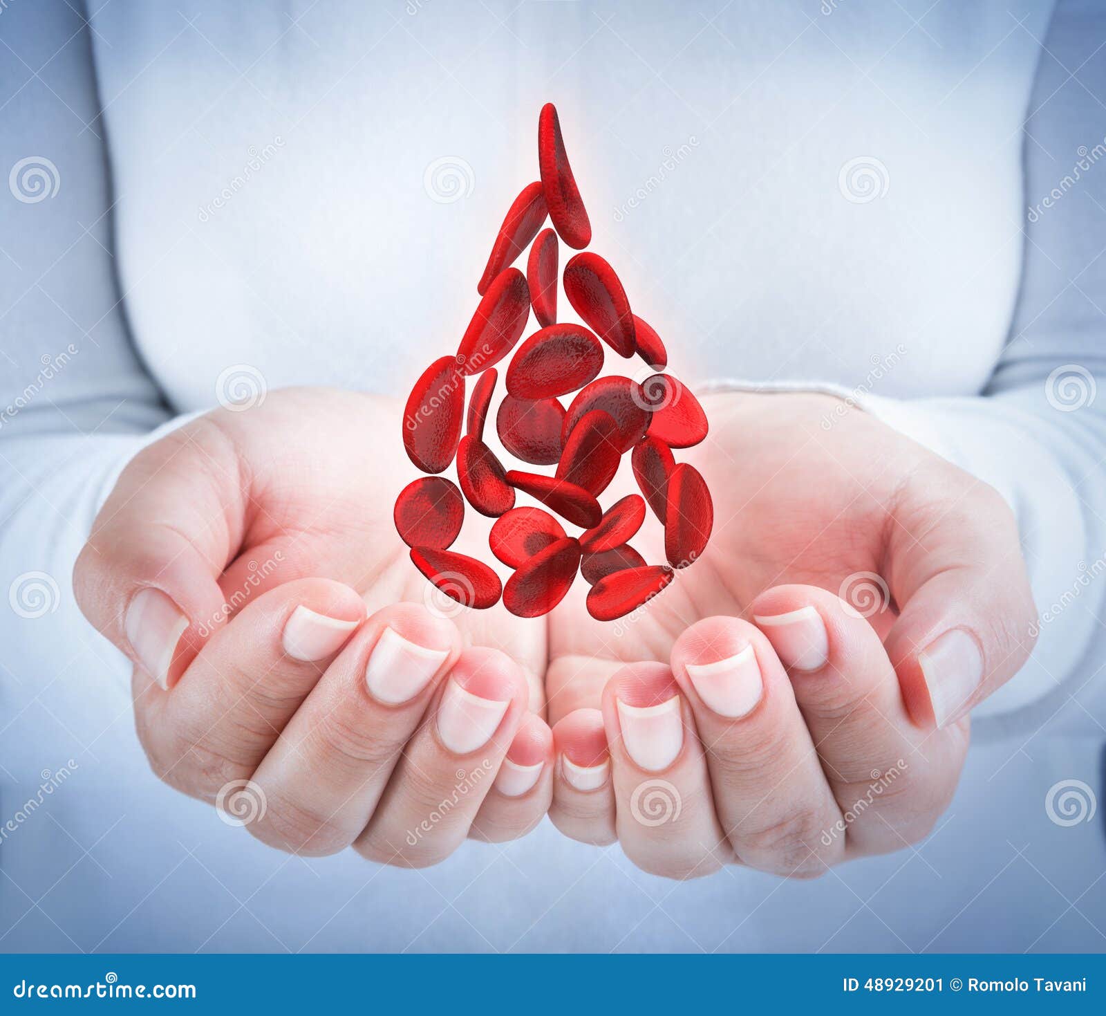 blood cells in hands - d blood drop