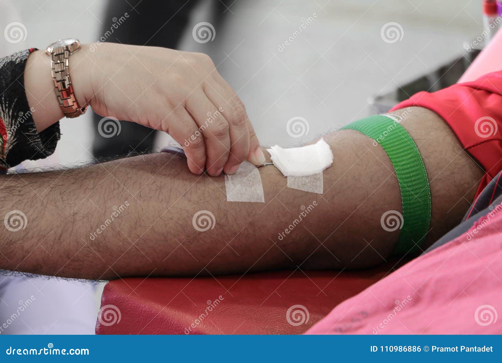 Blood Donor in Arm Injection Select Focus with Shallow Depth of Field