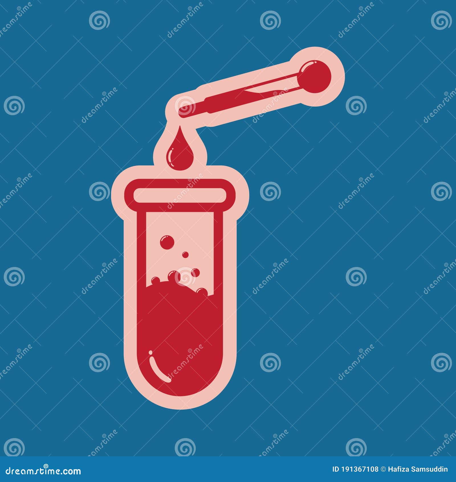 Blood Drop into Test Tube. Vector Illustration Decorative Design Stock