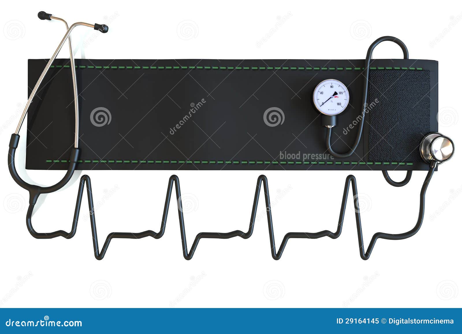 Blood Pressure Cuff with Stethoscope in the Shape of a Heart Waveform