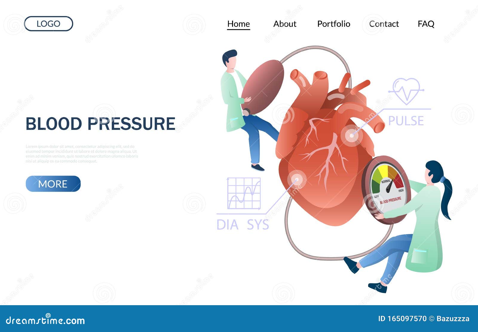 Blood pressure vector website landing page design template stock.