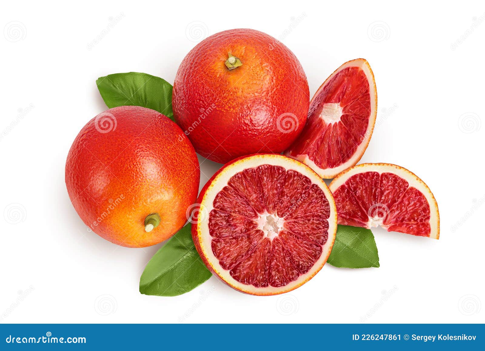 blood red oranges  on white background with clipping path. top view. flat lay