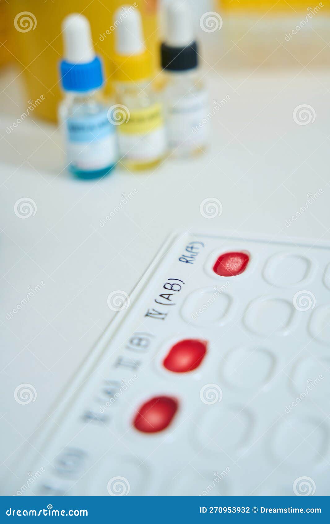 Blood Samples on an Indicator Palette are on Laboratory Table Stock