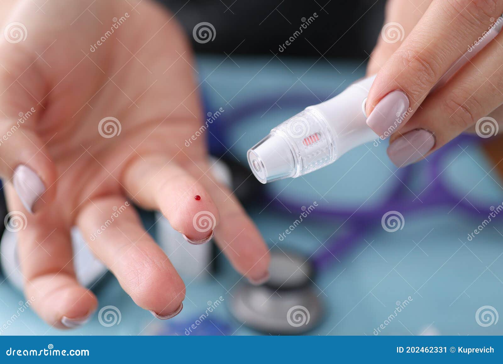 Blood Sampling from a Finger with Lancet. Stock Image Image of