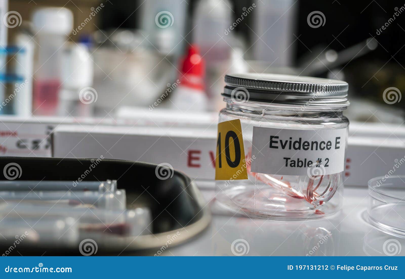Bloodstained Glass Sample in an Evidence Jar Stock Photo Image of