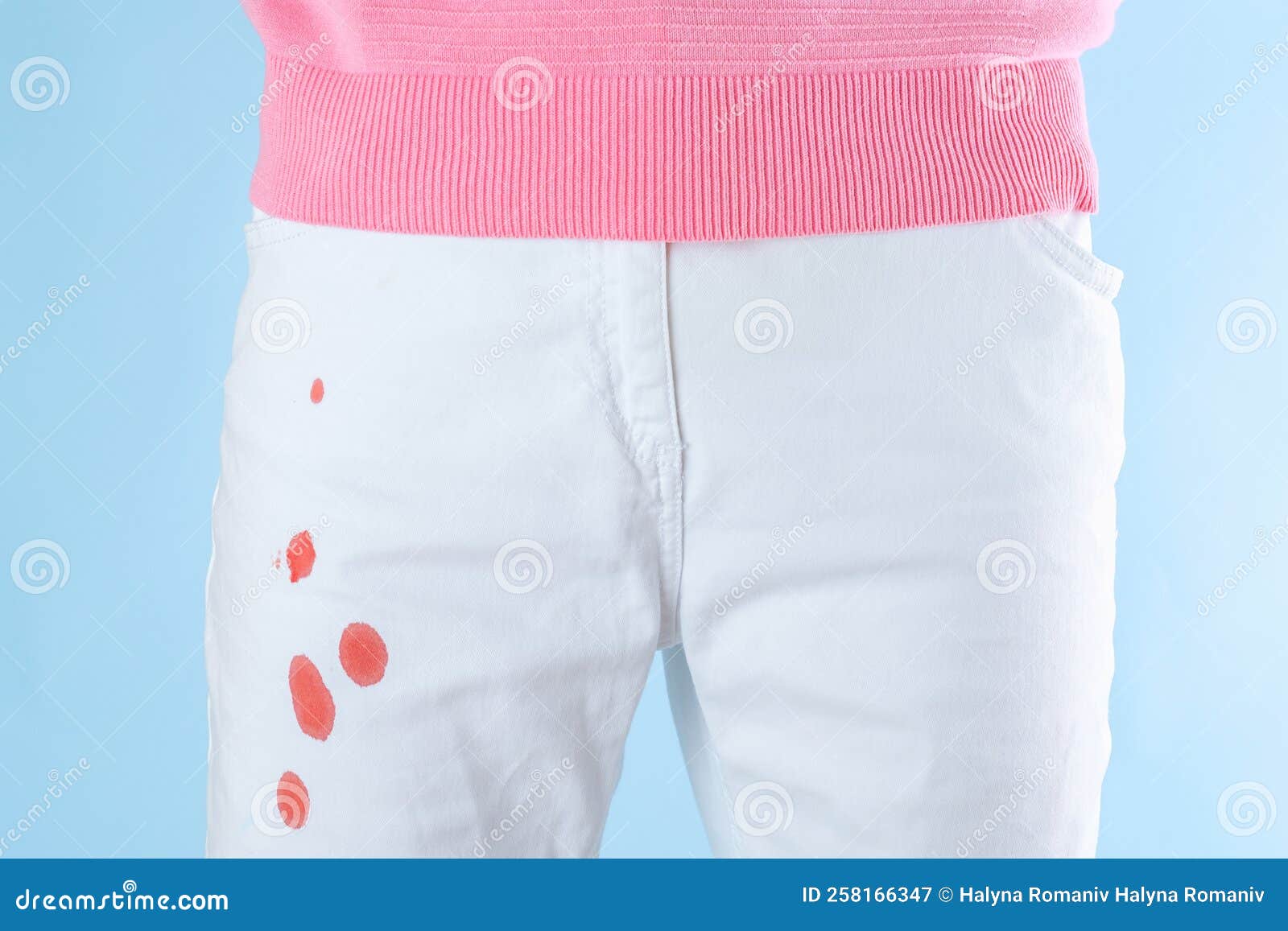 Blood Stains on Women S White Jeans. Isolated Stock Image - Image