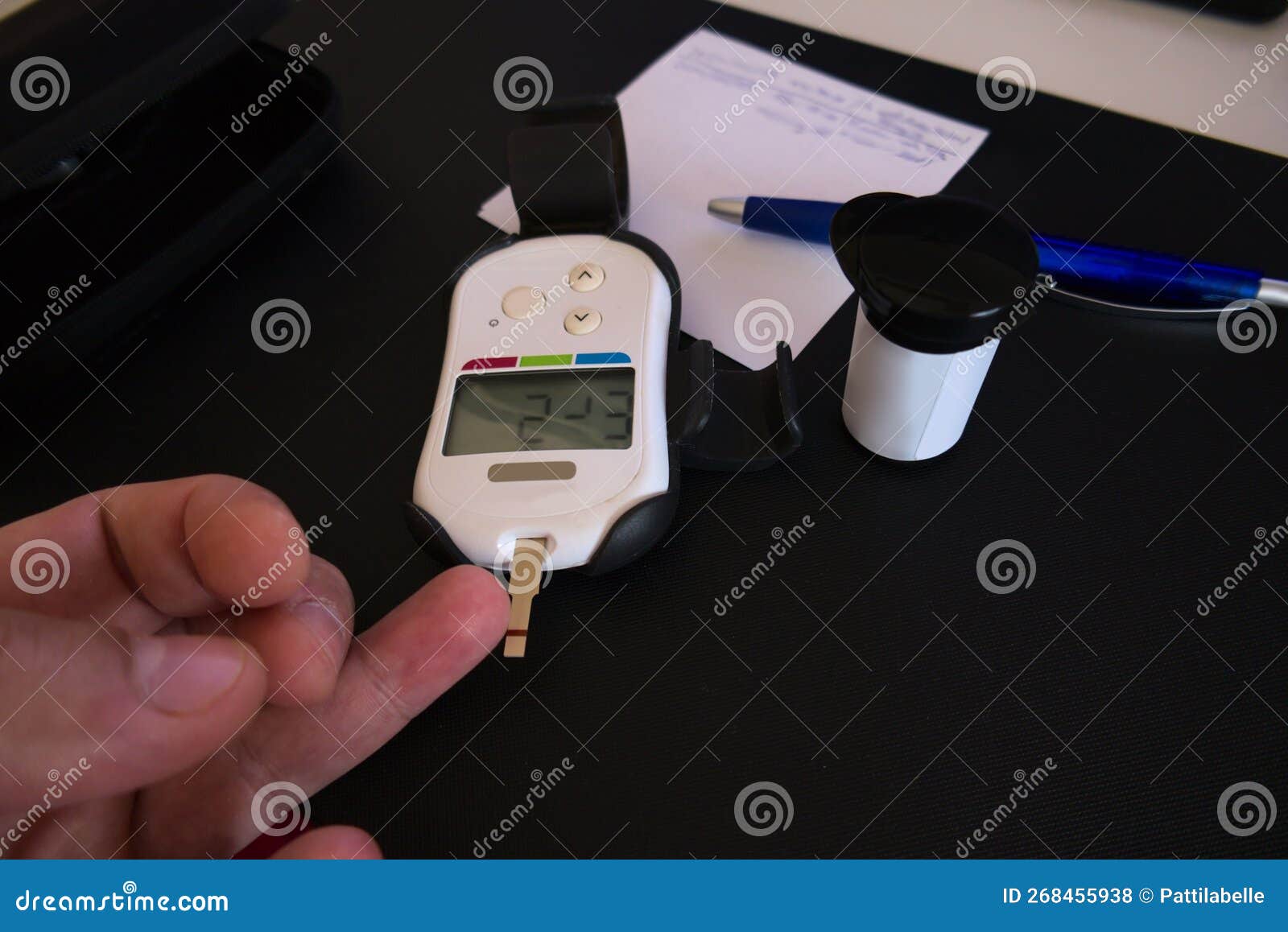 Blood Sugar Check Using Blood Sugar Test Strips Stock Photo Image of