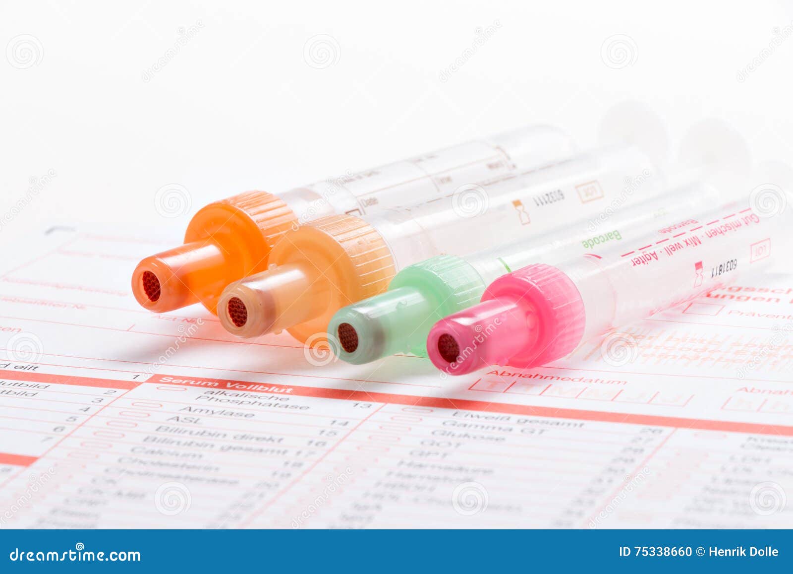 Blood Test, Blood Samples on a Laboratory Form Stock Photo Image of container, needle 75338660