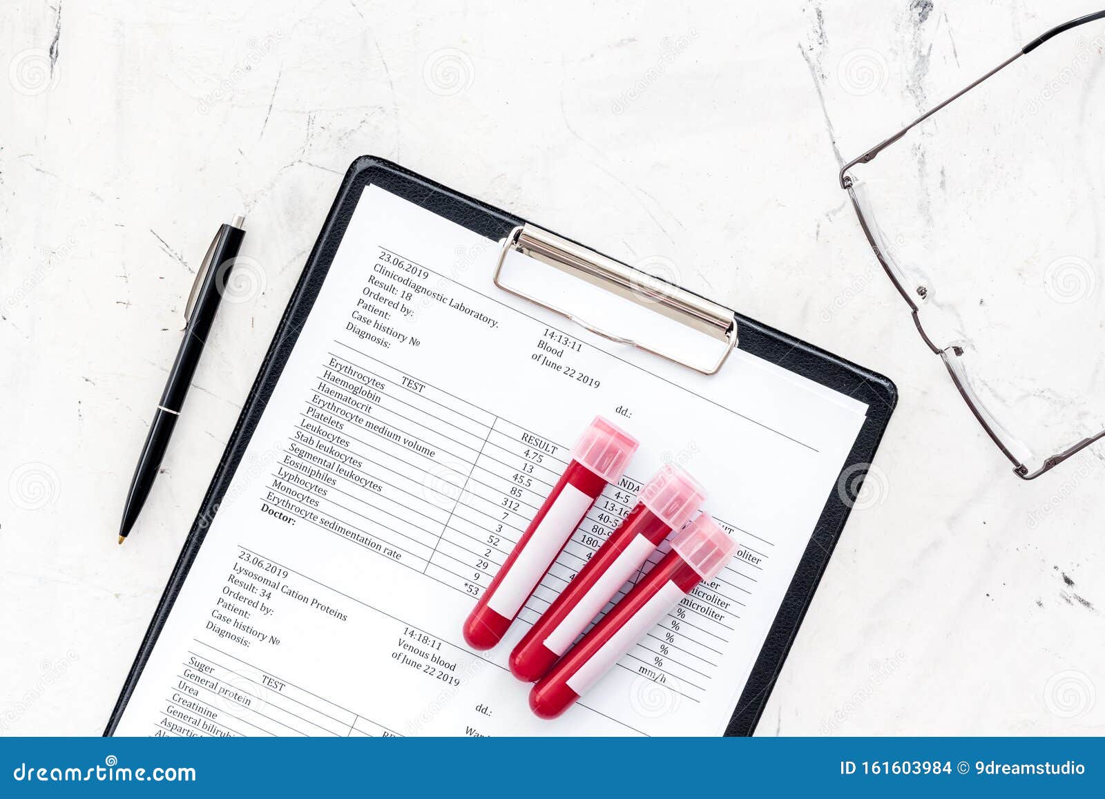 Blood Test Results on Grey Background Top View Stock Photo - Image of ...