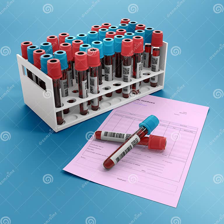 Blood Test Tube and Request Form for Analysis Stock Illustration