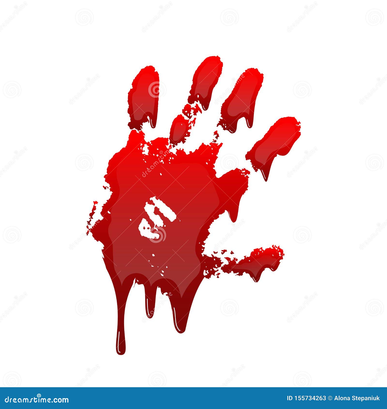 Bloody Hand Print 3D Isolated White Background. Horror Scary Drip Blood