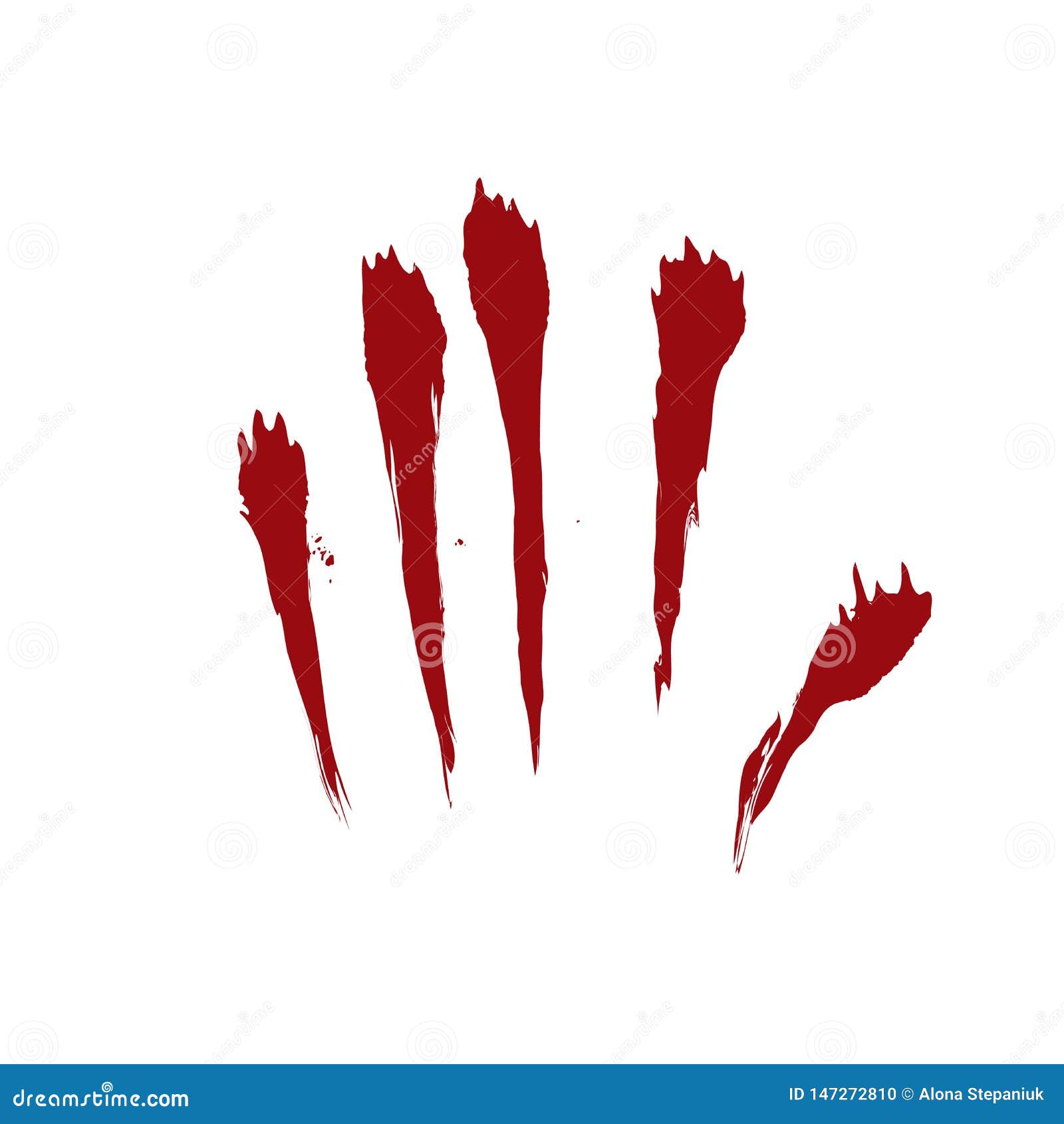 Bloody Hand Print Isolated White Background. Horror Scary Blood Dirty