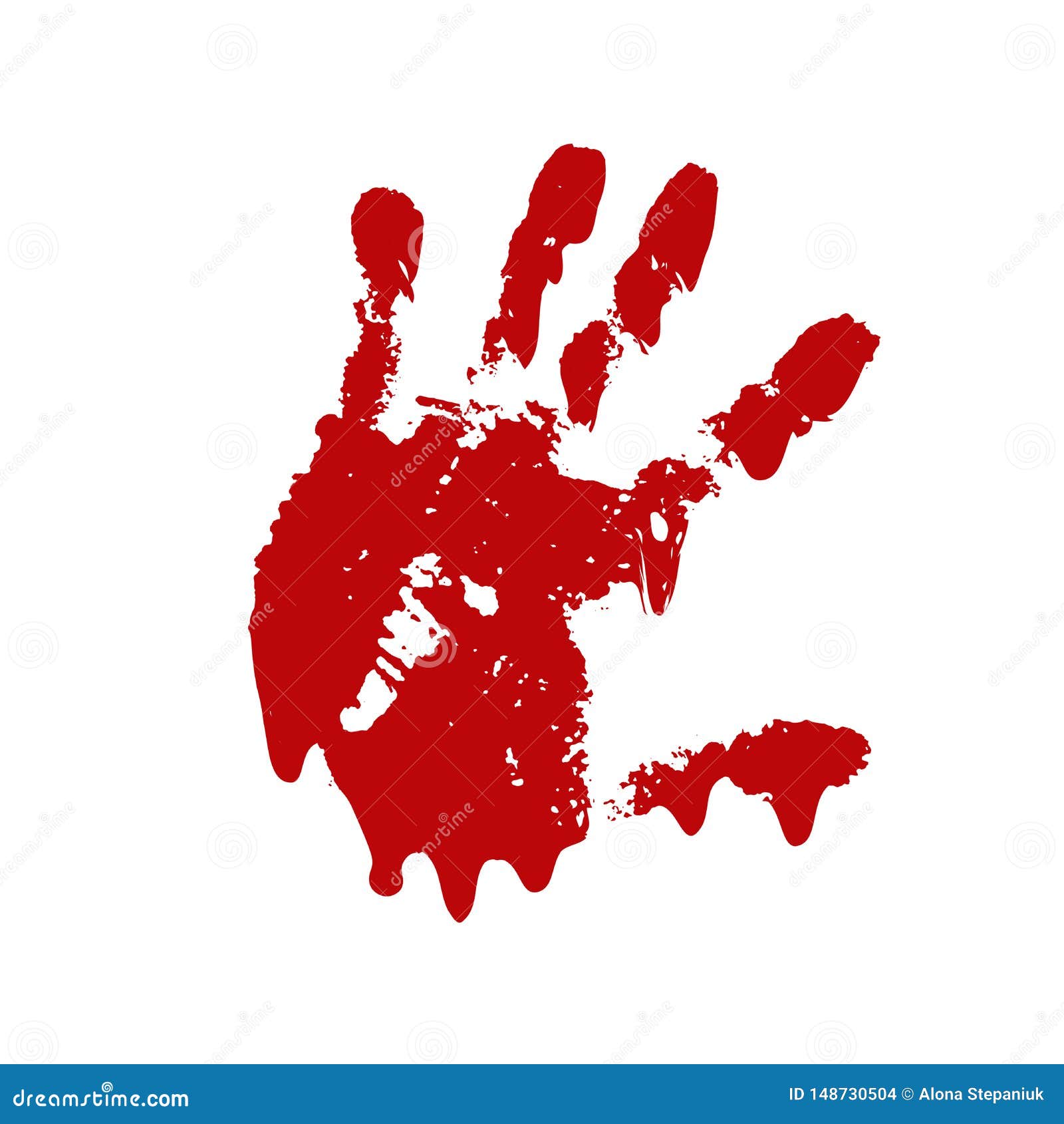 Bloody Hand Print Isolated White Background. Horror Scary Blood Dirty