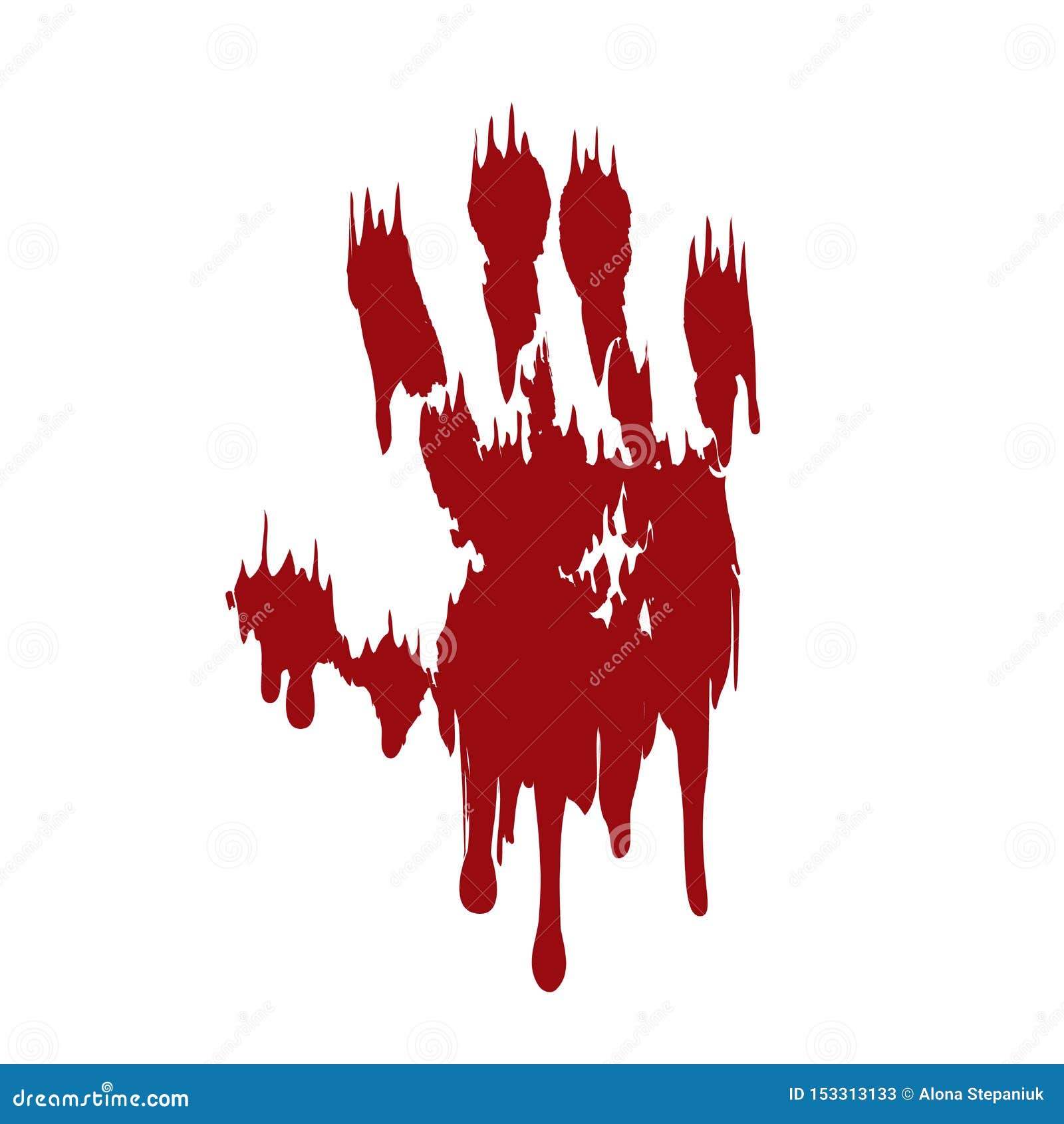 Bloody Hand Print Isolated White Background. Horror Scary Blood Dirty