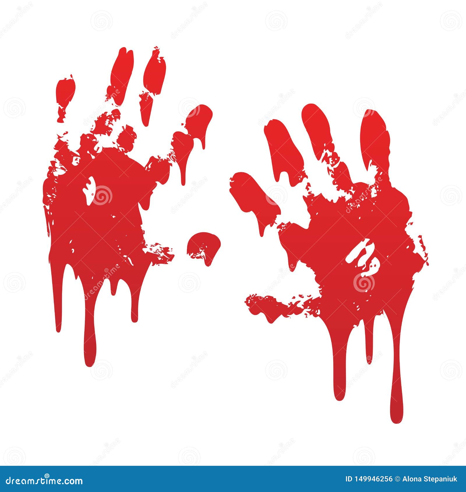 Bloody Hand Print Set Isolated White Background. Horror Scary Blood