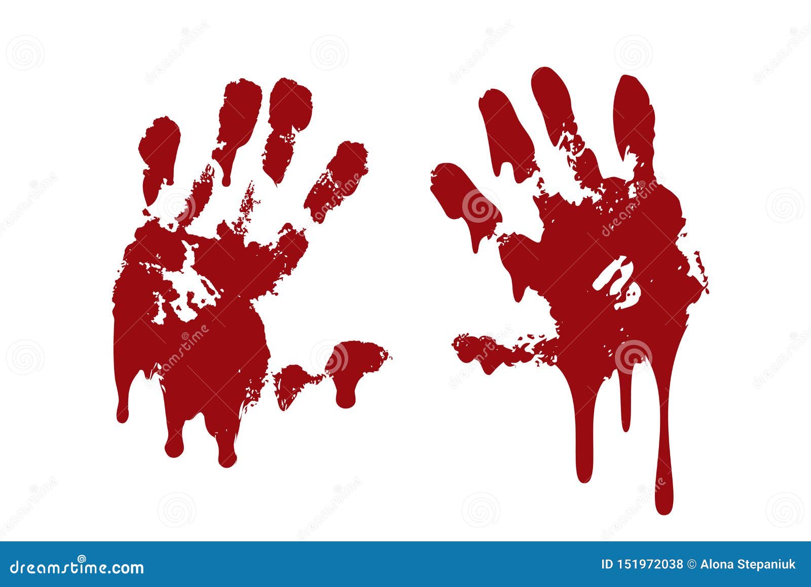 Bloody Hand Print Set Isolated White Background. Horror Scary Blood