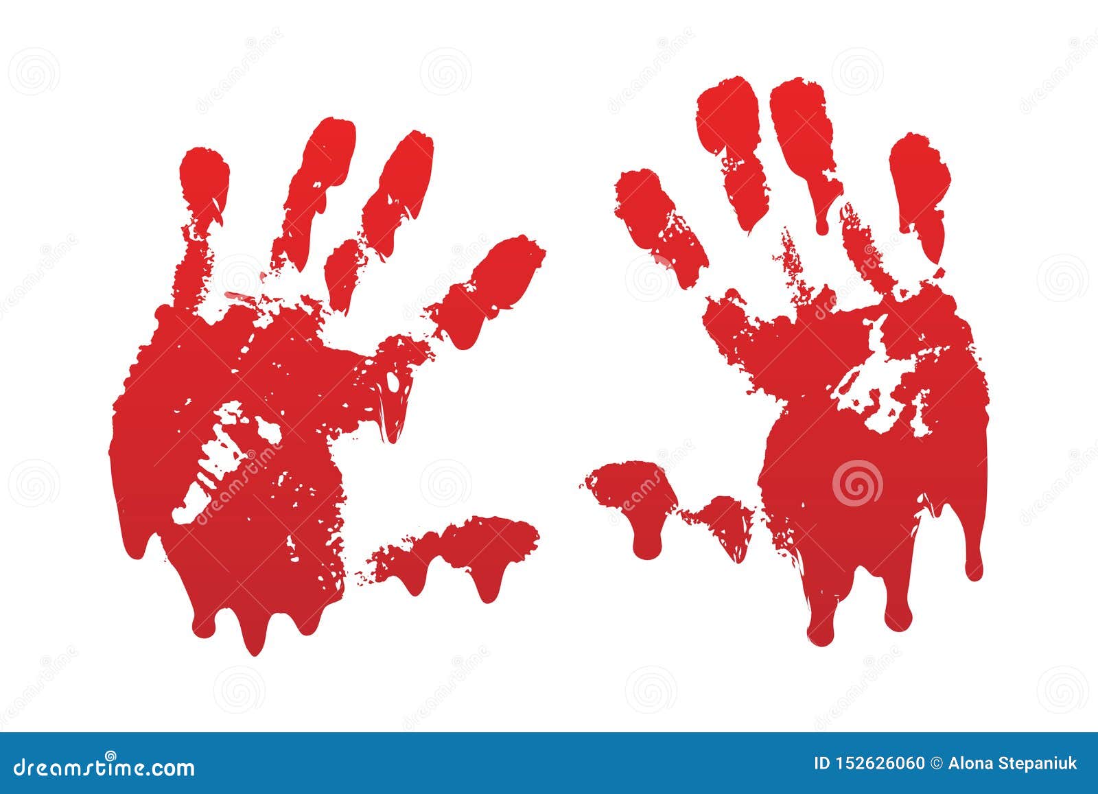 Bloody Hand Print Set Isolated White Background. Horror Scary Blood