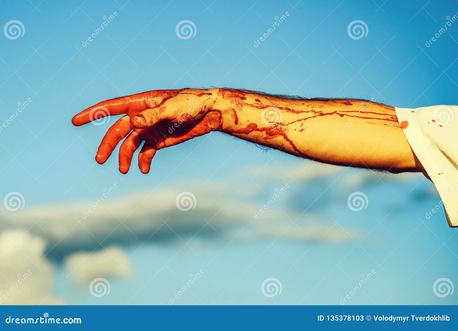 Bloody Zombie Hand with Red Blood on Blue Sky Stock Image - Image of ...