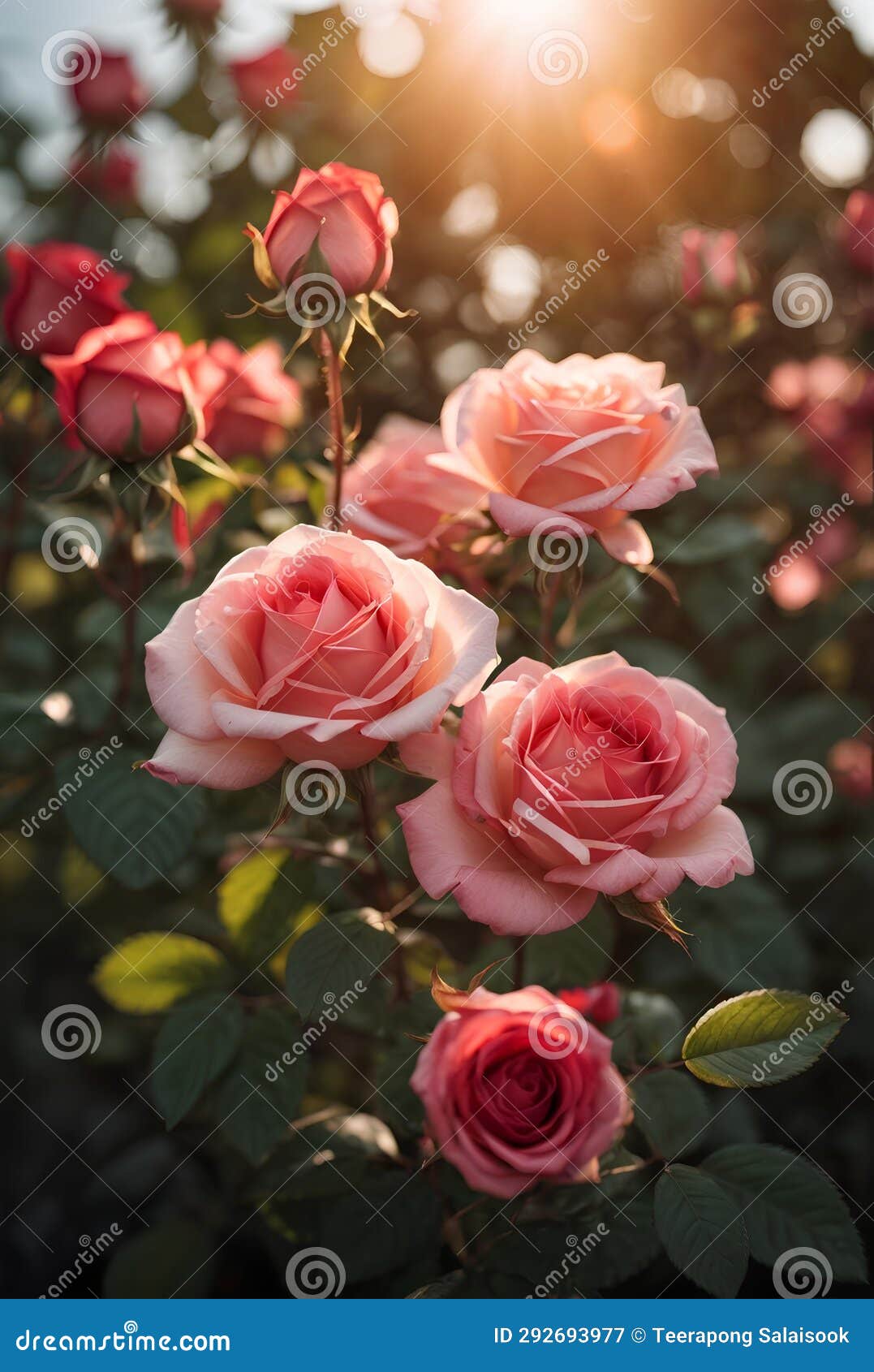 Blooming Sweet Roses with Sunlight Background Stock Illustration