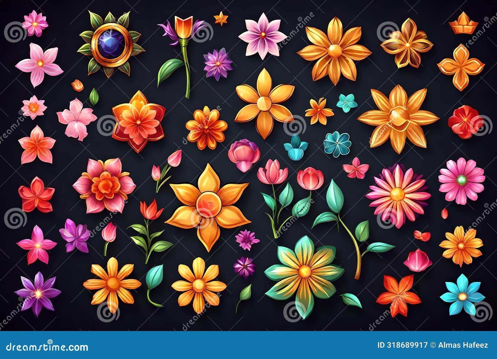 blossoming allure: high-quality 3d floral pattern on black