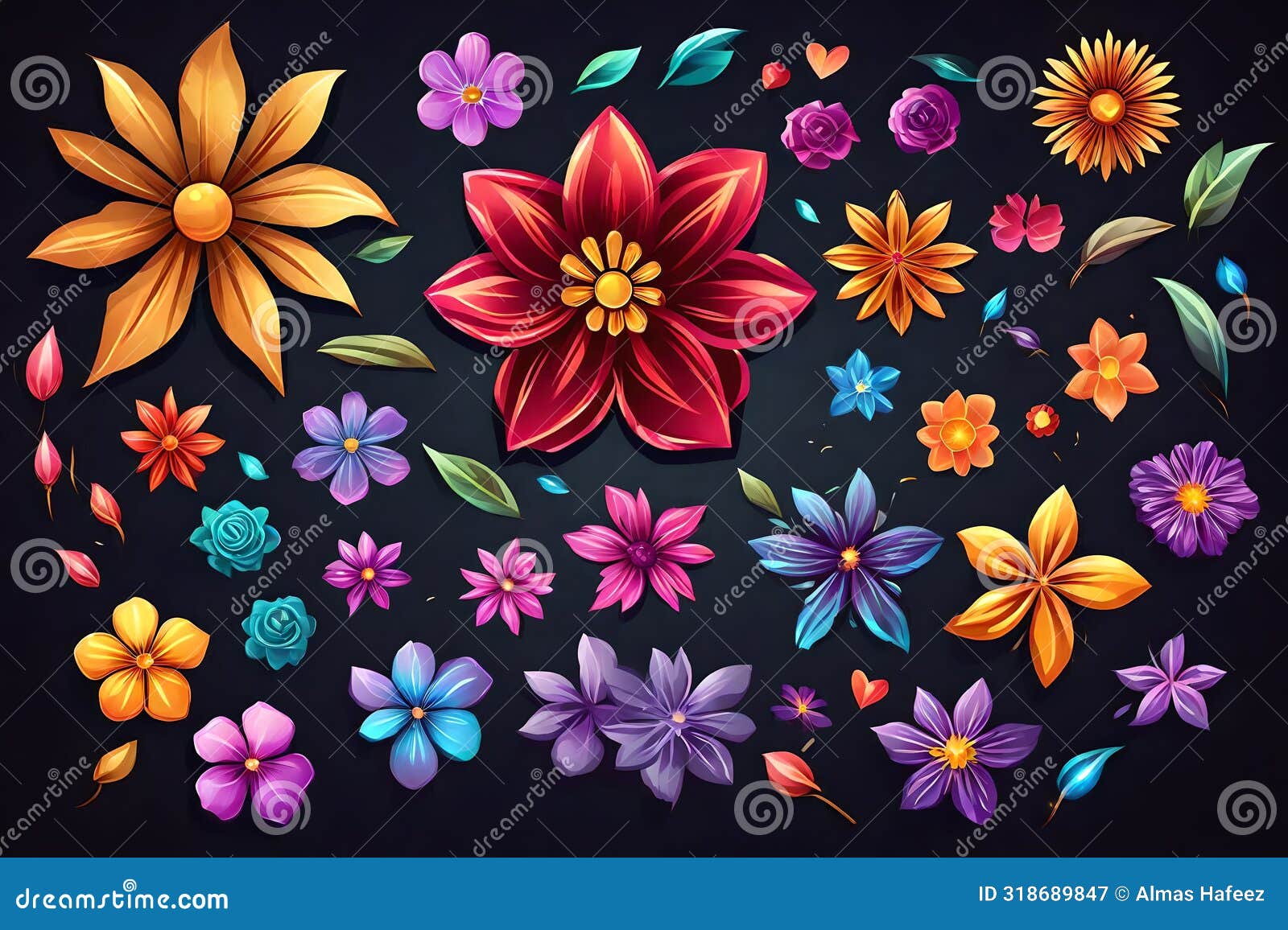 blossoming allure: high-quality 3d flower pattern on black