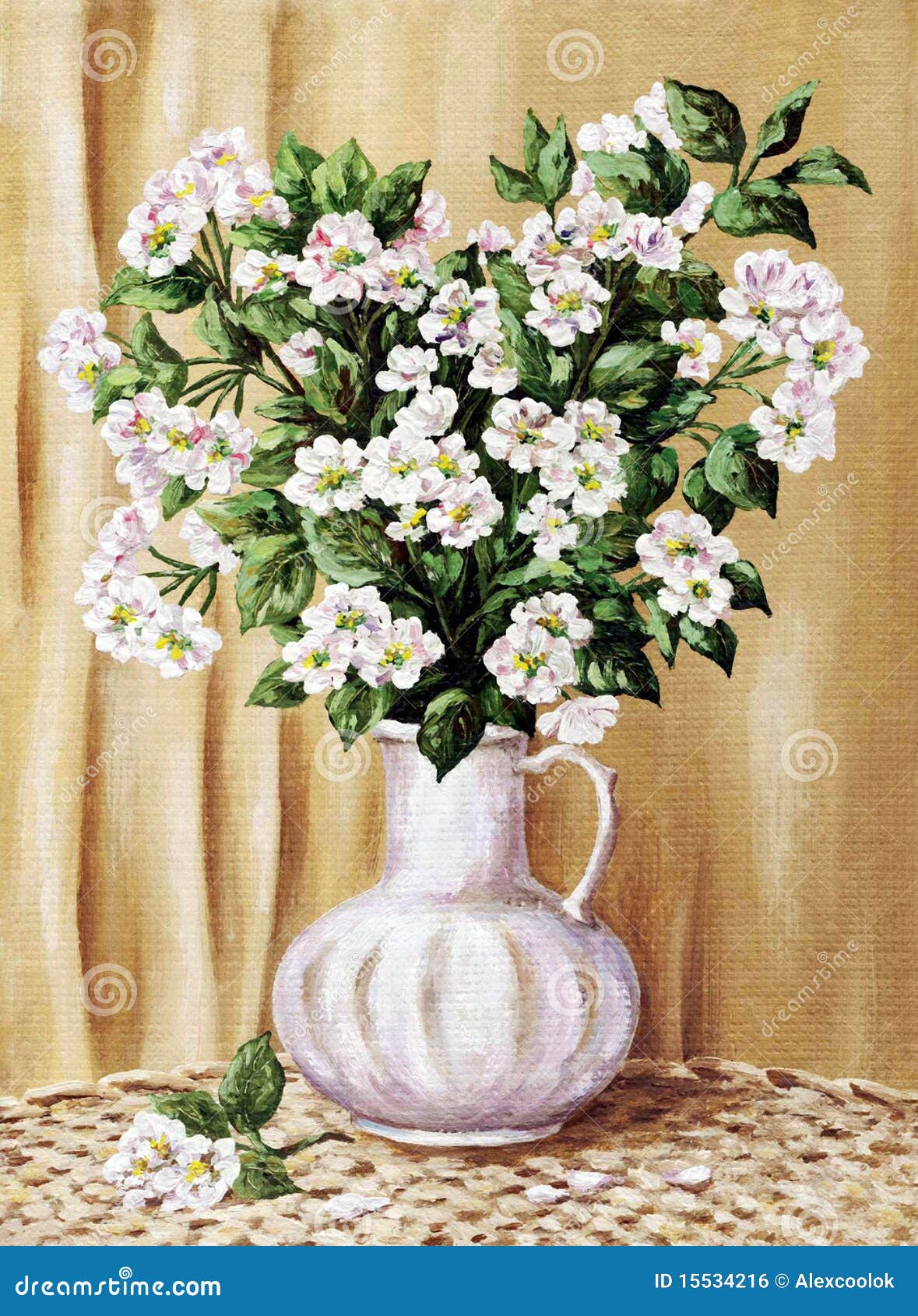blossoming apple-tree in a white jug