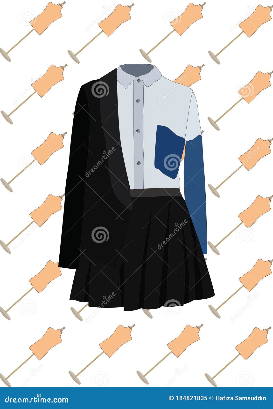 Blouse and Skirt with Blazer. Vector Illustration Decorative Background  Design Stock Illustration - Illustration of trendy, stylish: 184821835
