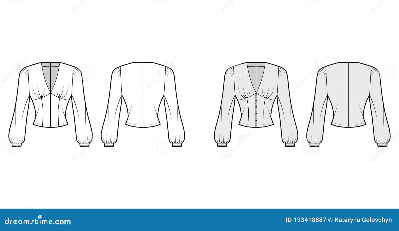 Blouse Technical Fashion Illustration with Long Bishop Sleeves ...