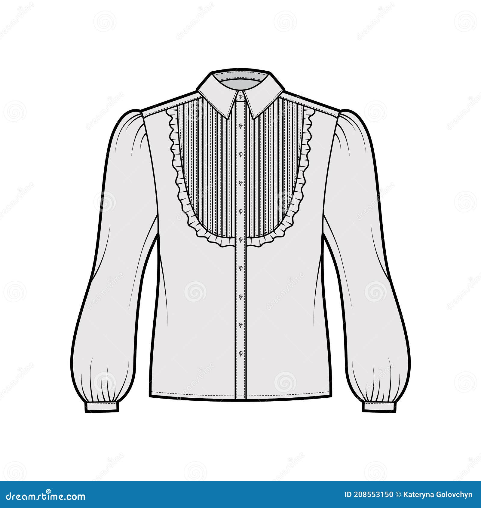 Blouse Tuxedo Technical Fashion Illustration with Long Bouffant Sleeves ...