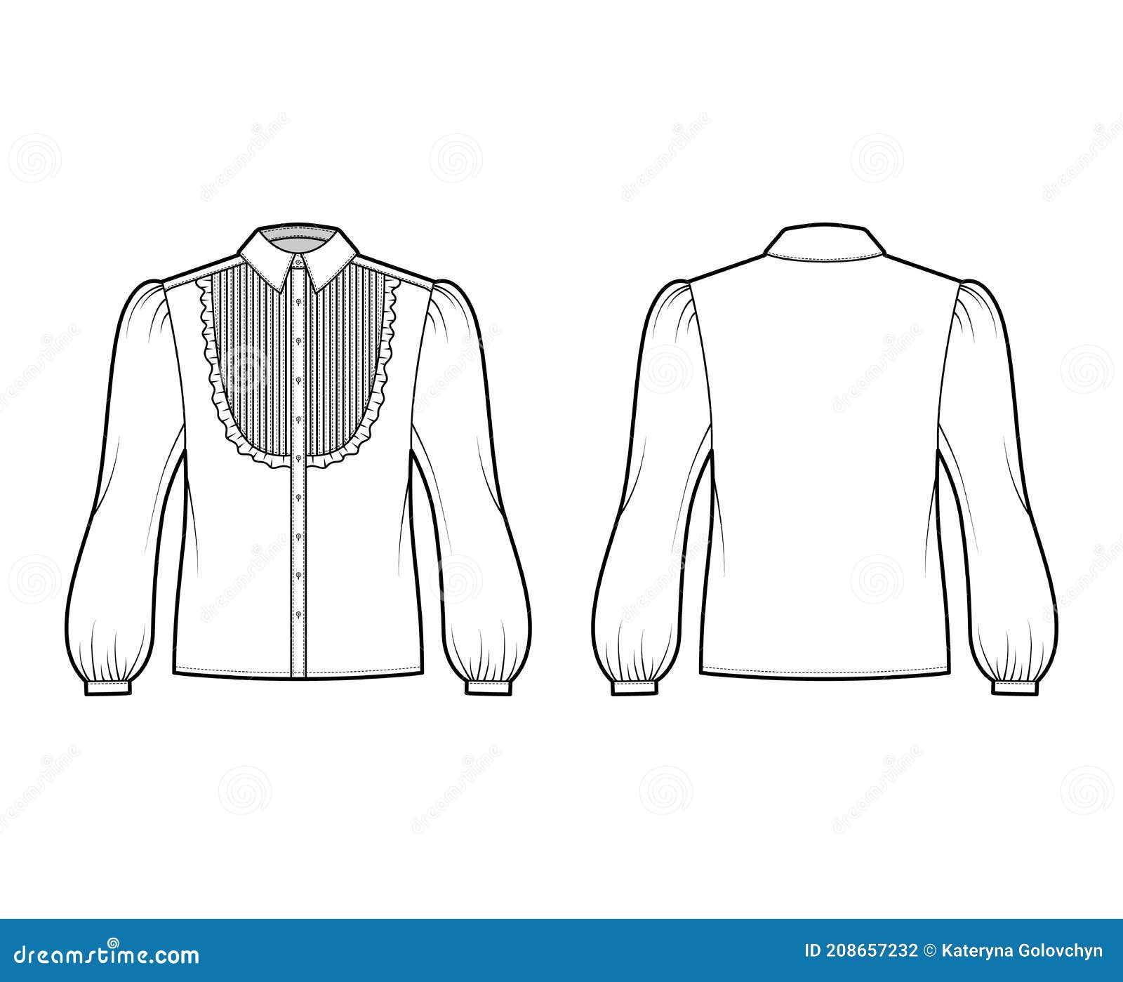 Blouse Tuxedo Technical Fashion Illustration with Long Bouffant Sleeves ...