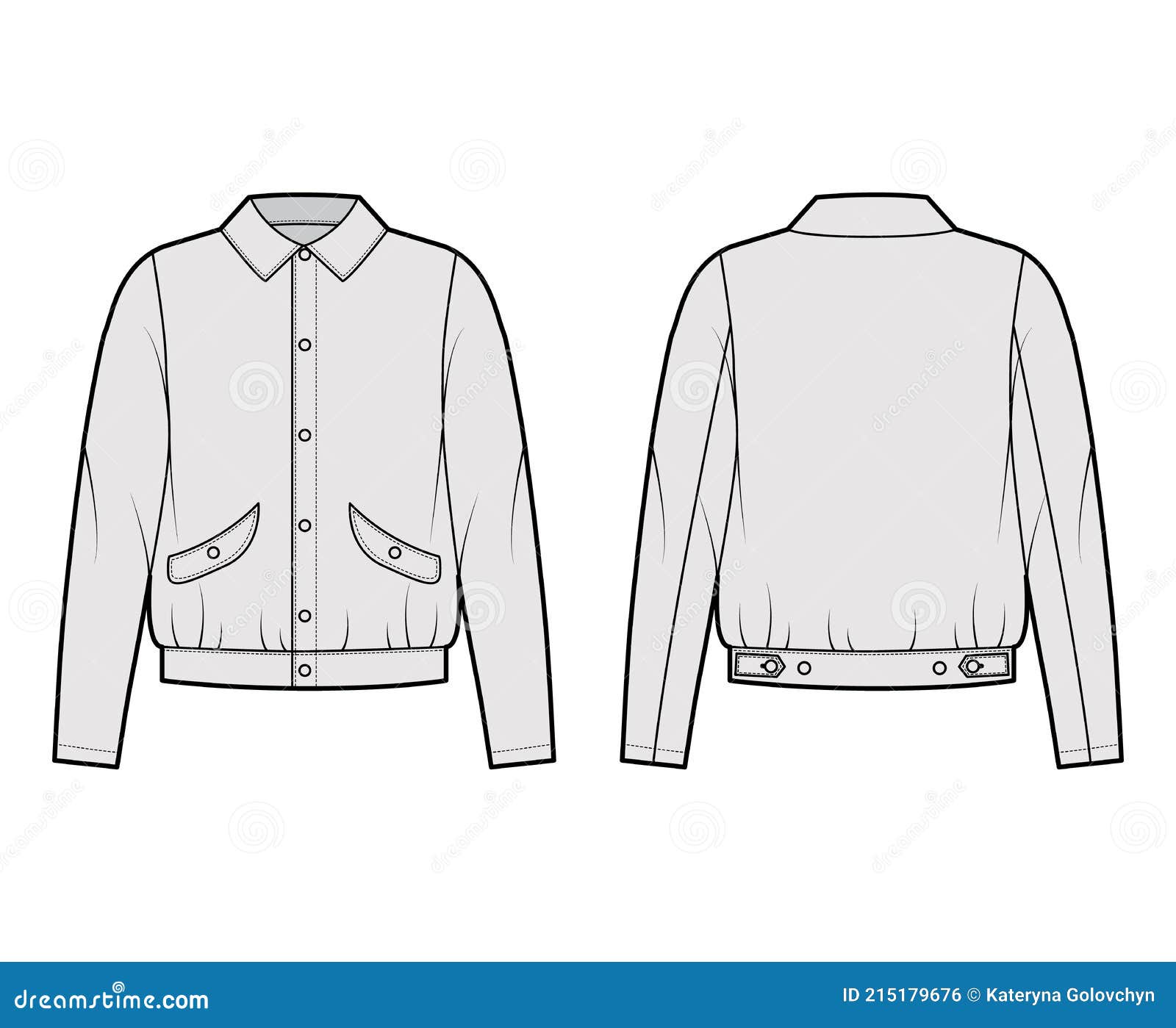 Blouson Jacket Technical Fashion Illustration with Classic Collar ...