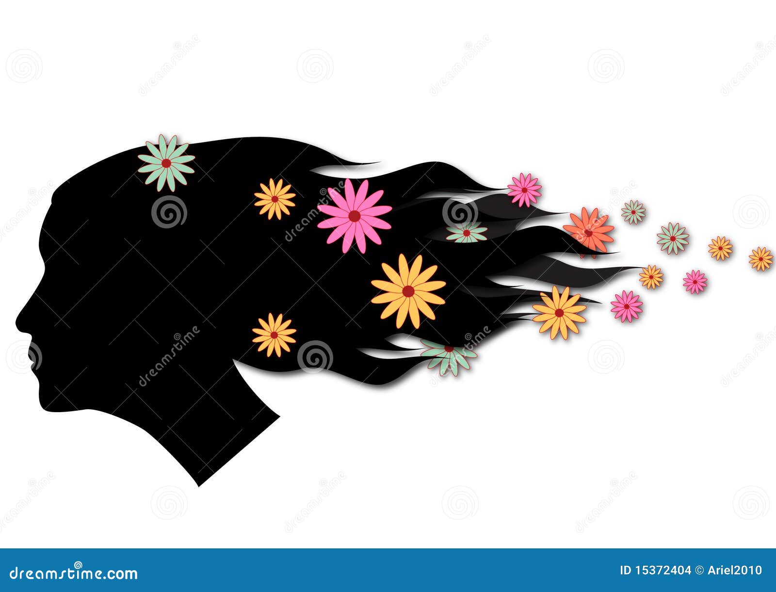 Blowing Hair with Colorful Flowers Stock Illustration Illustration of hair, energy 15372404