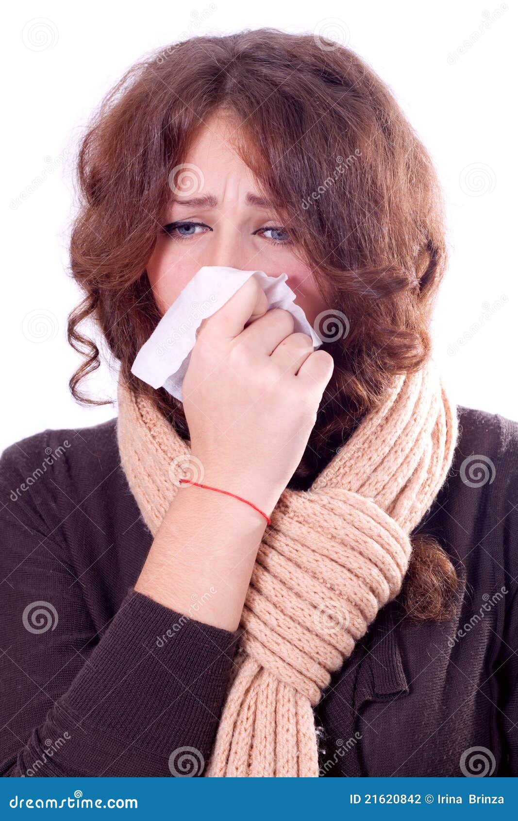Blowing her nose stock photo. Image of hanky, disease 21620842