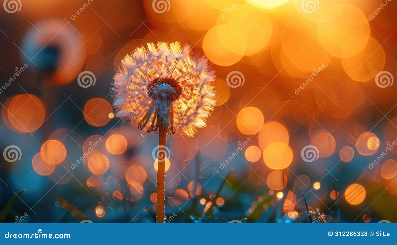 blowing in the wind: closeup of a dandelion in a field