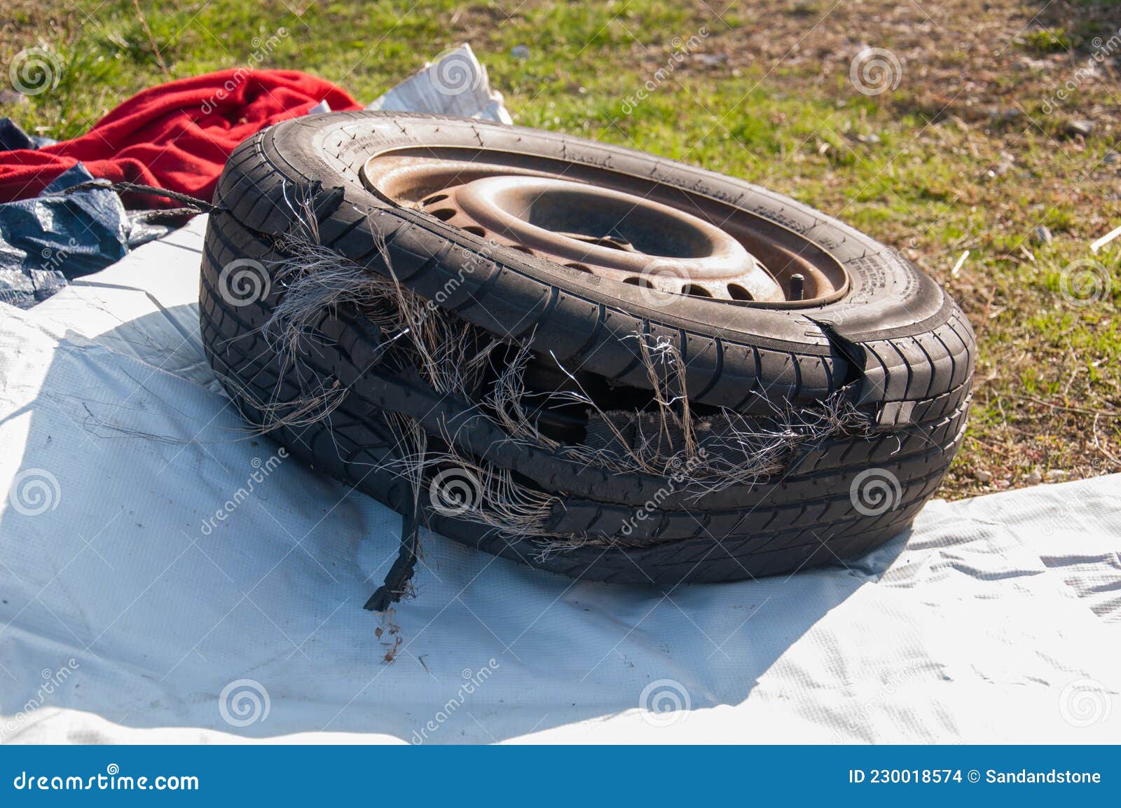 Blown car tyre stock photo. Image of damaged, blown 230018574